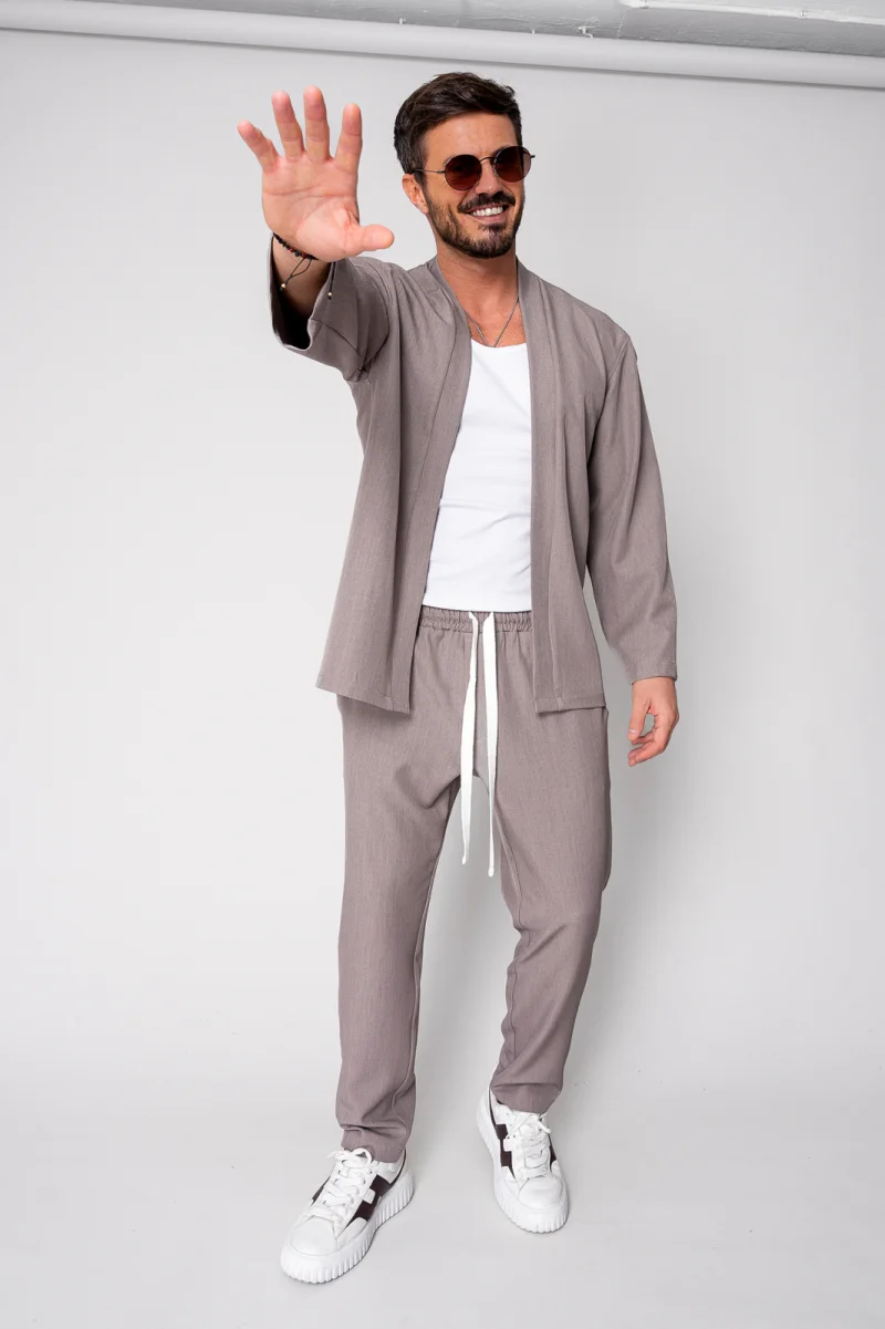Set Long Tulum Jacheta tip kimono si pantalon Premium Edition Taupe