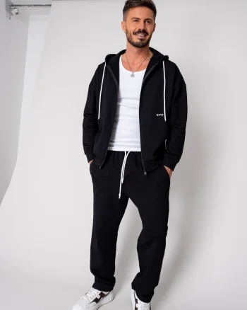 Set Loren din bumbac Jacheta si pantalon Black
