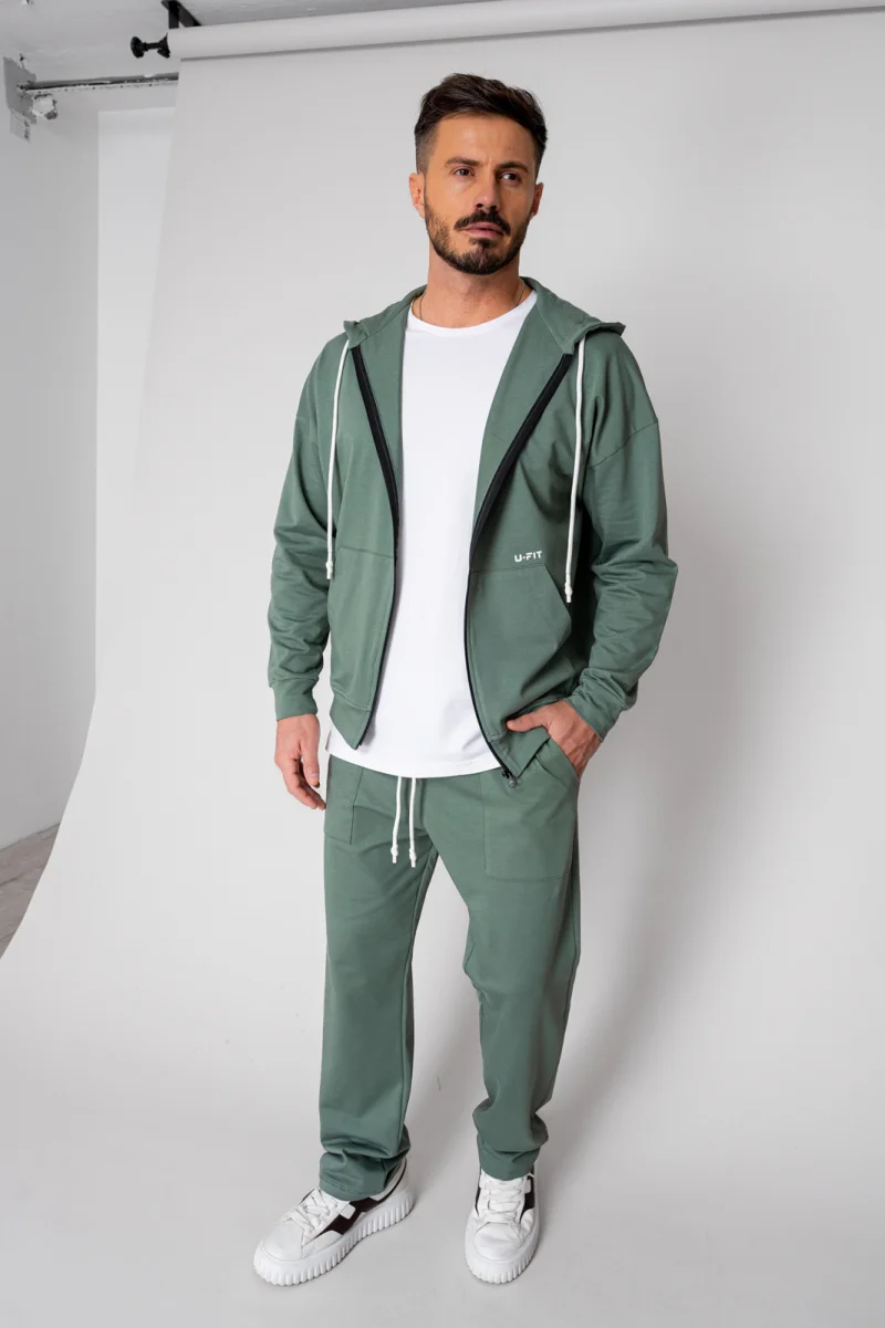 Set Loren din bumbac Jacheta si pantalon Dark Olive