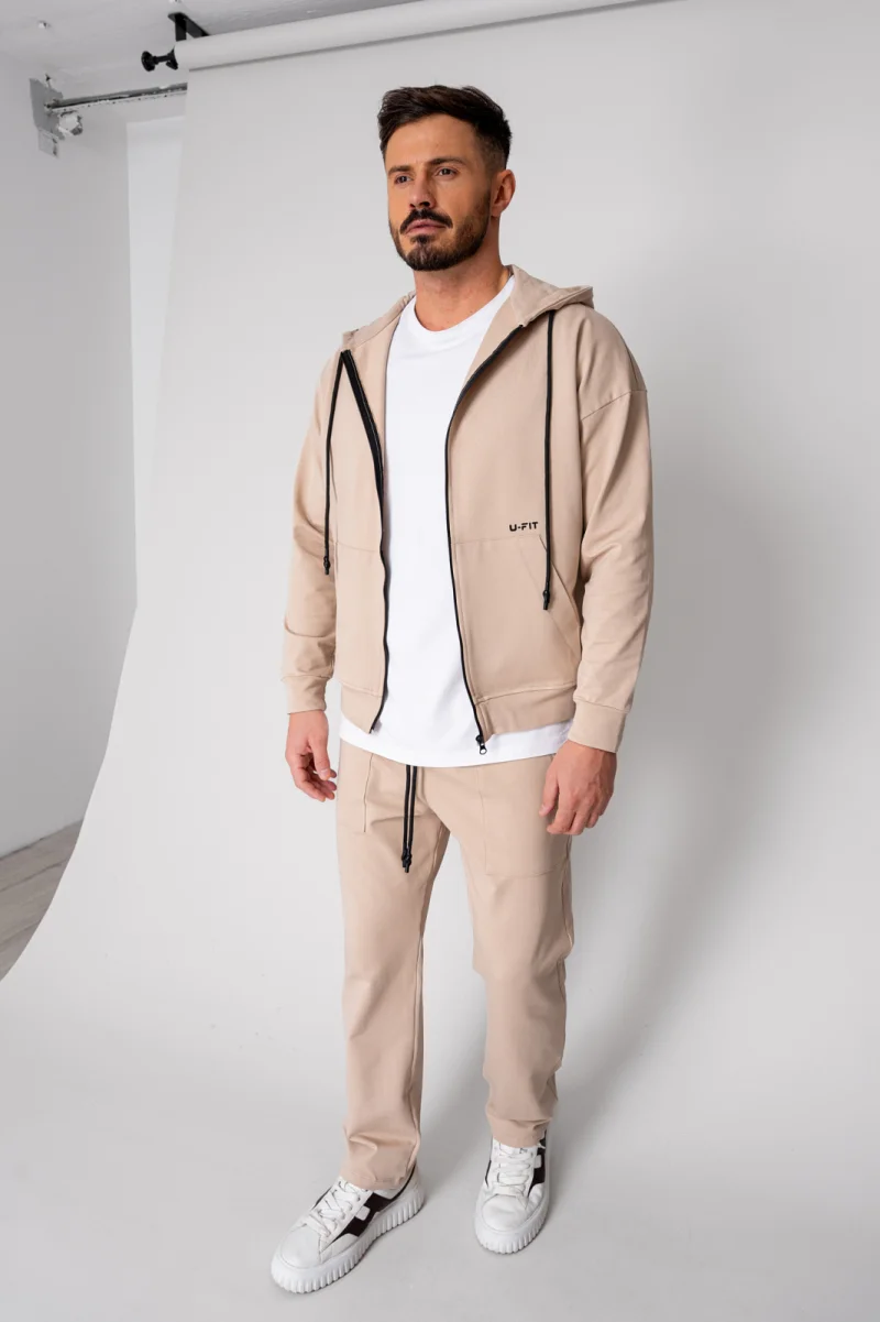 Set Loren din bumbac Jacheta si pantalon Beige