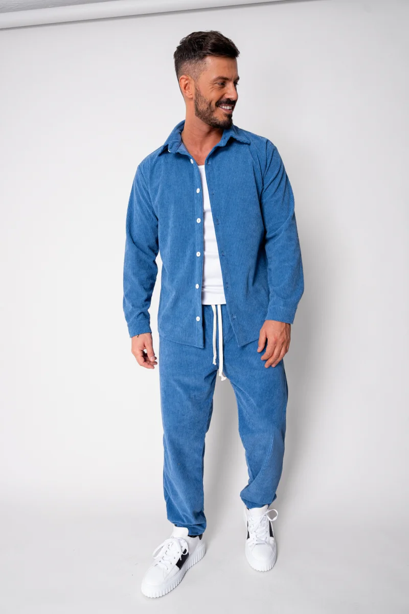 Set Camasa si Pantalon Lung drept din reiat Blue