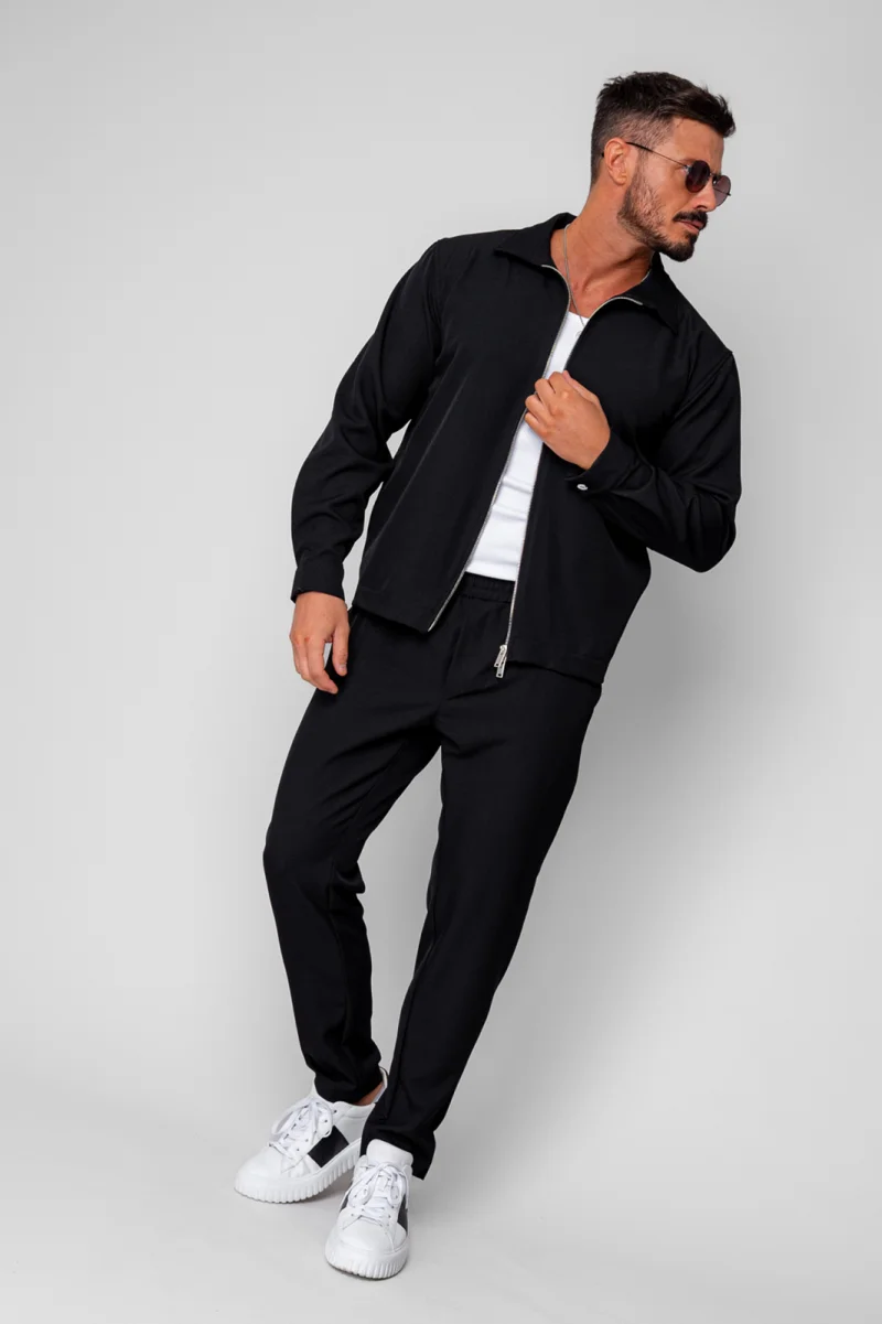 Set Caruso v2 Jacheta cu fermoar si pantalon lung drept Premium Black