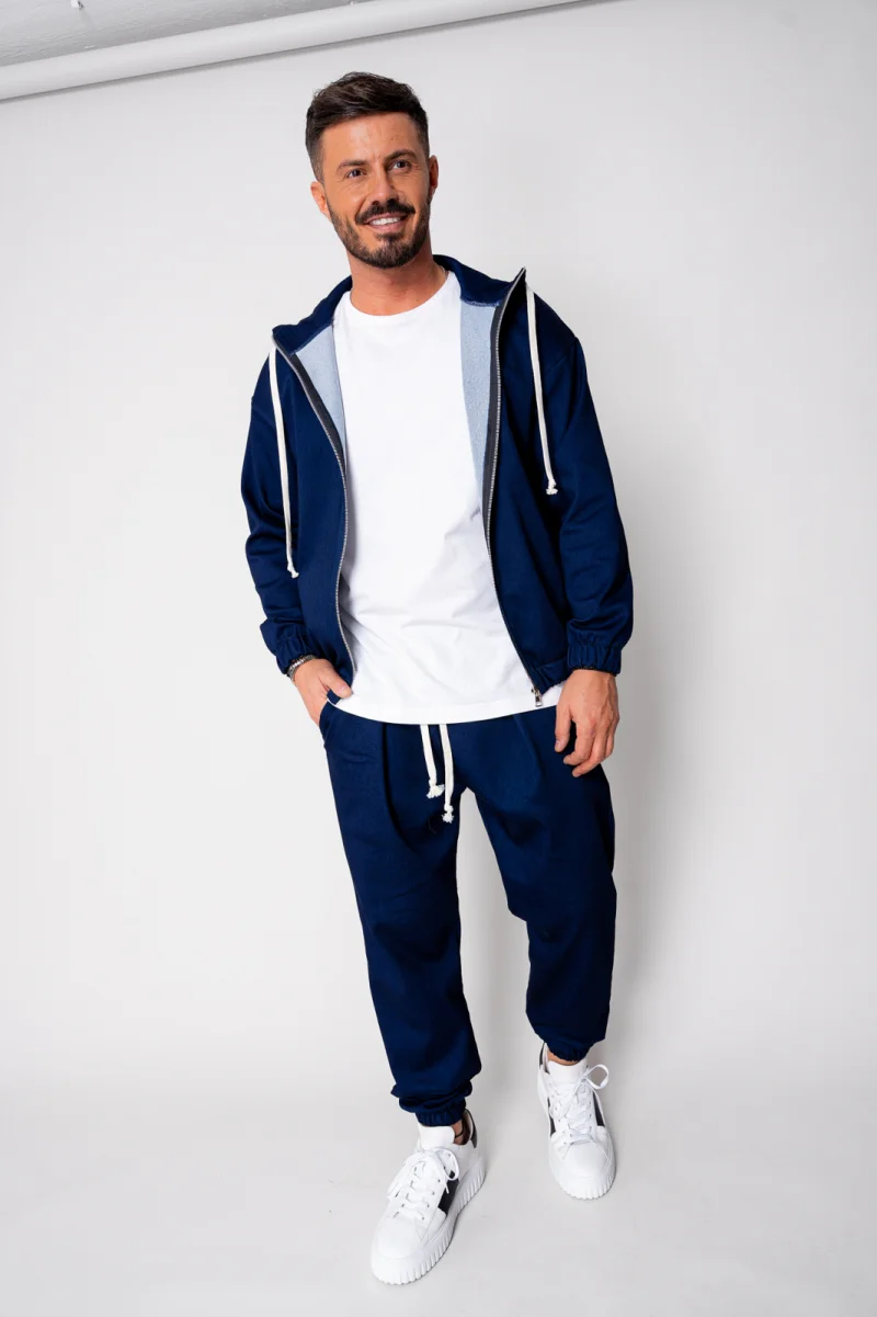 Set Camden din denim elastic Hanorac si Pantalon Lung Premium Navy