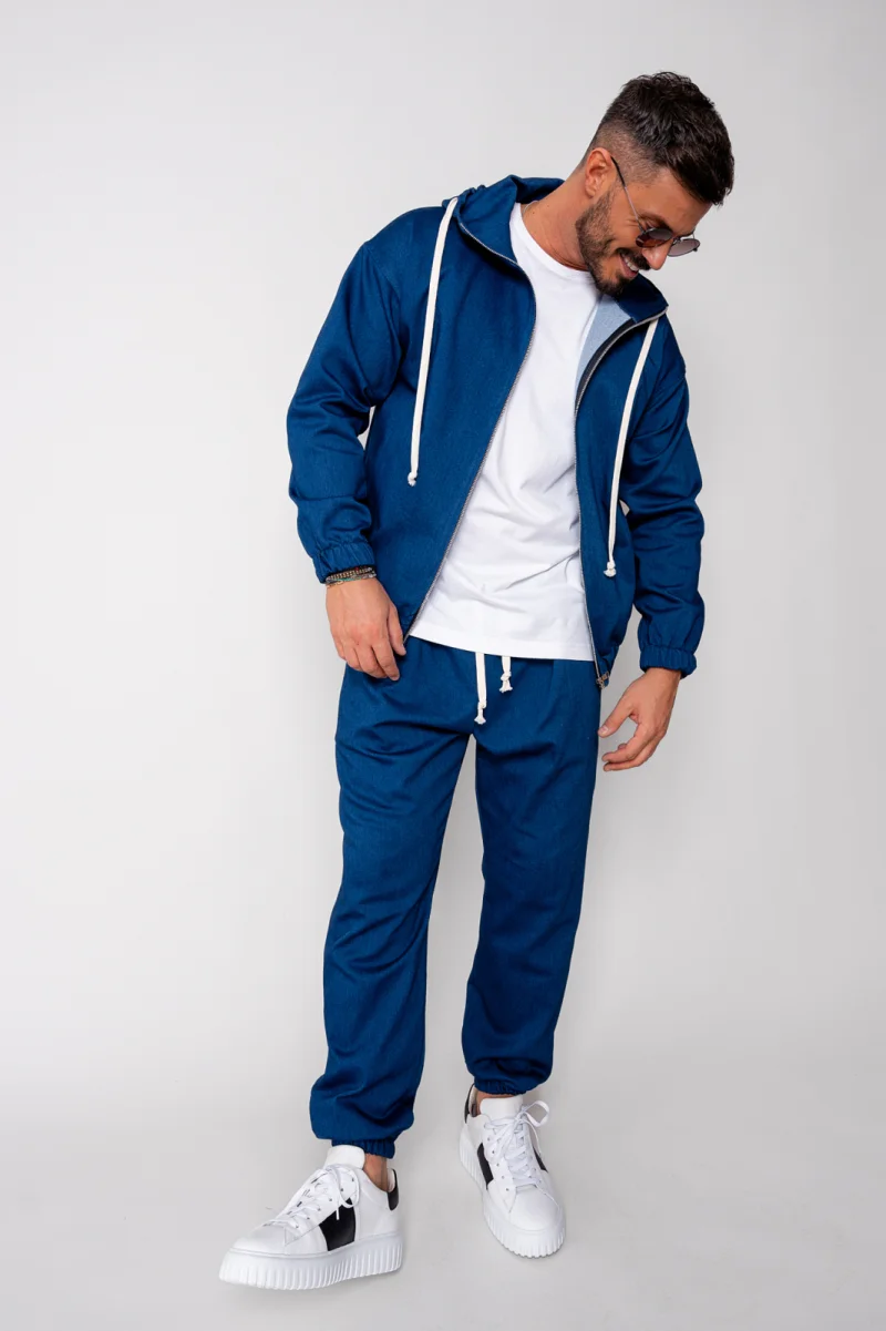 Set Camden din denim elastic Hanorac si Pantalon Lung Premium Dark Blue