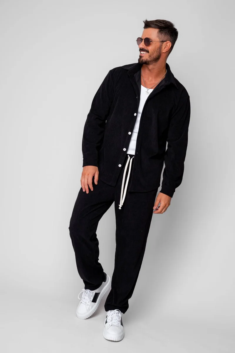 Set Camasa si Pantalon Lung drept din reiat Black