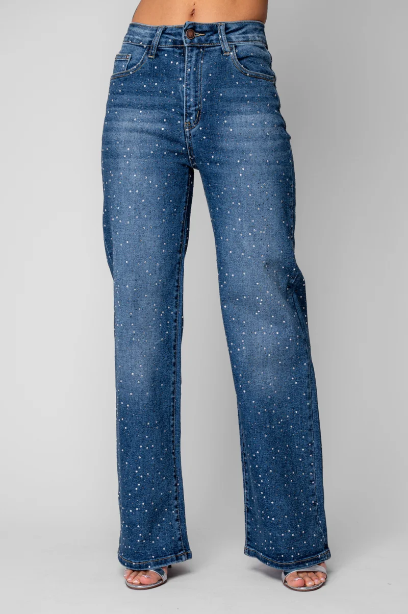 Blugi largi cu strasuri Dark Blue