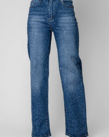 Blugi largi cu strasuri Dark Blue