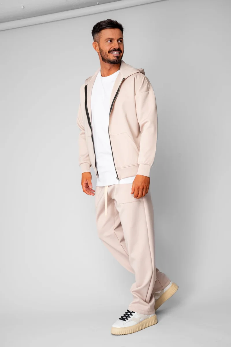 Set Loren Jacheta cu fermoar si Pantalon lung Light Beige