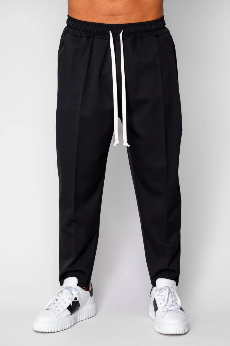 Pantaloni lungi cu snur usor conic Black