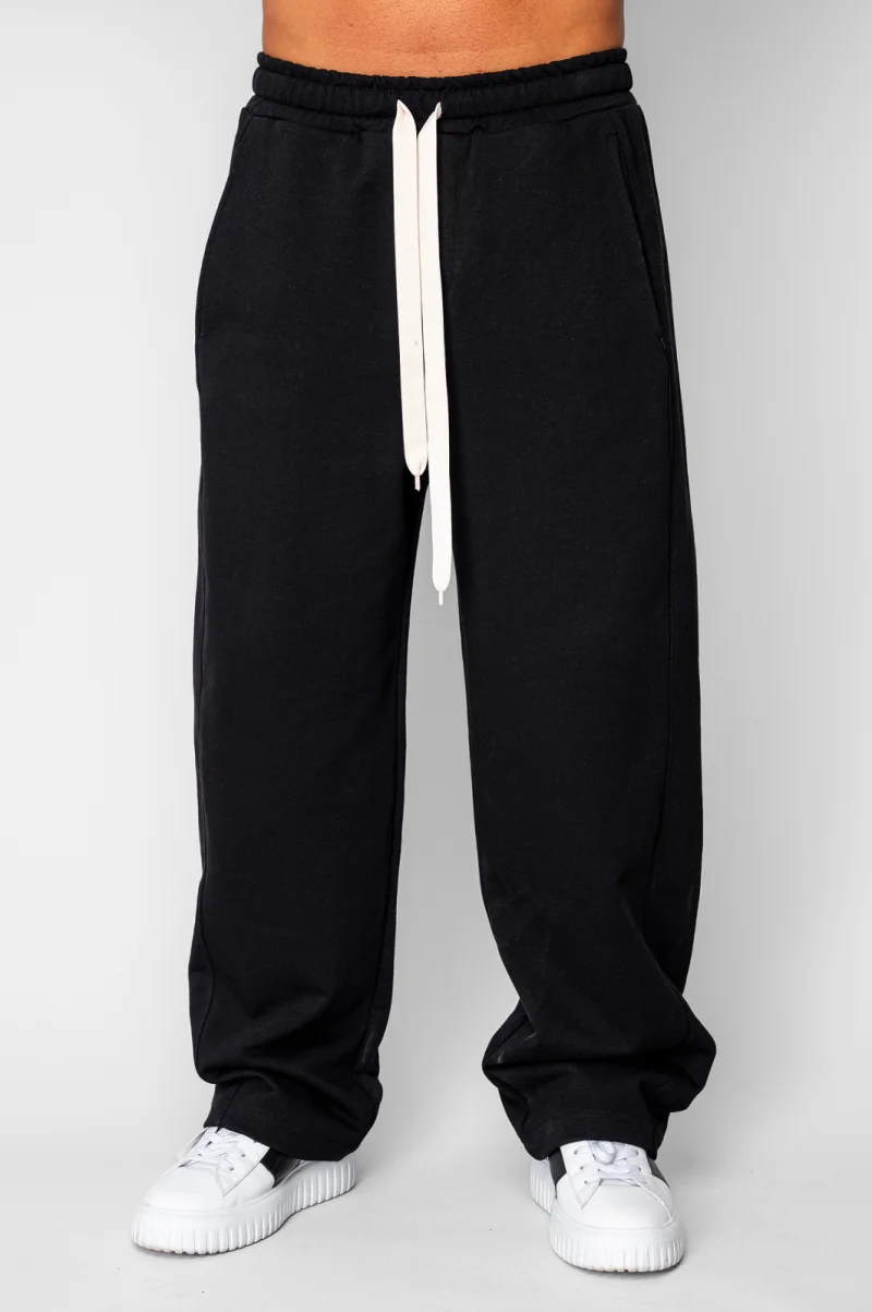 Pantaloni lung drept Oversized din 100% Bumbac Black