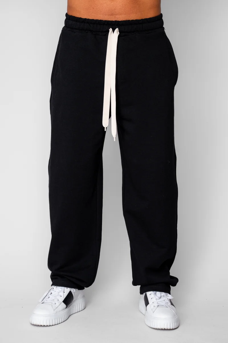 Pantaloni lung drept din 100% Bumbac Black