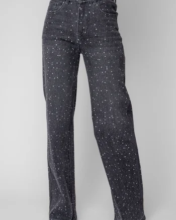 Blugi elastici largi cu strasuri Black