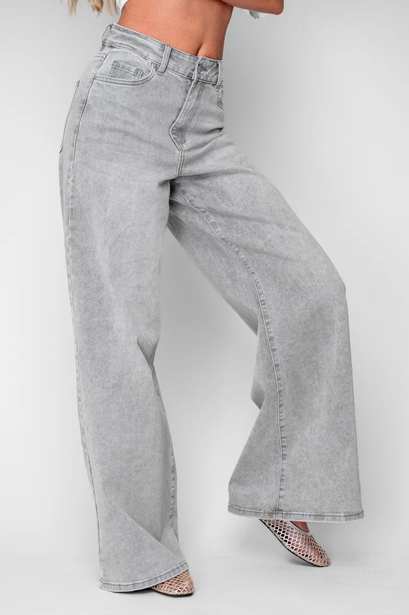 Blugi elastici largi din denim Grey