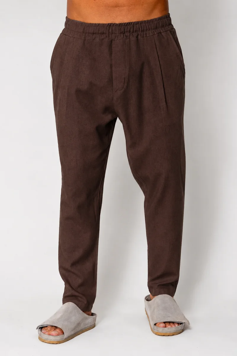 Pantaloni lung din IN cu snur usor conic Brown