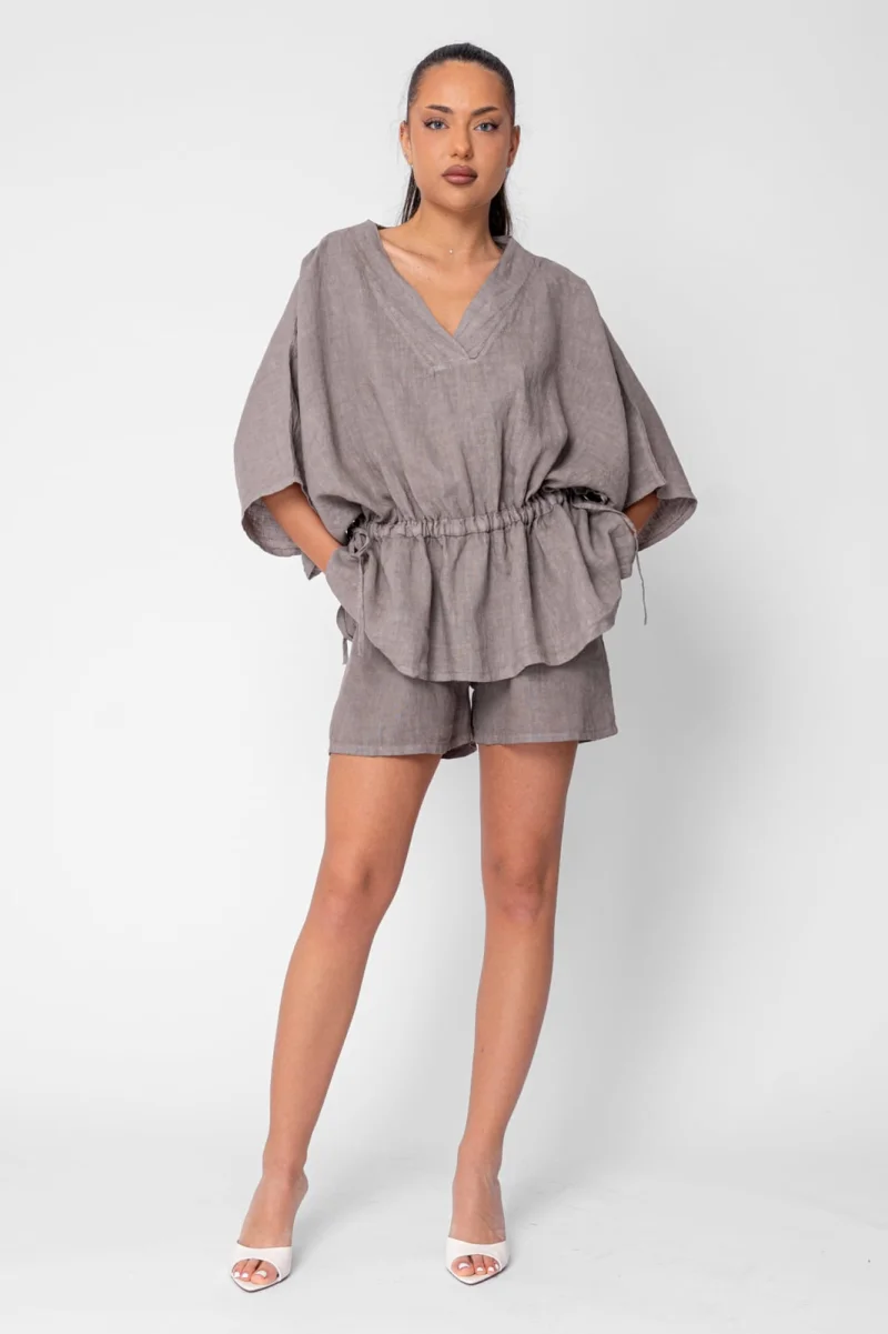 Set Bluza si Pantalon scurt din in Taupe