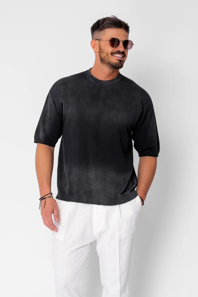 Bluza subtire tricotata maneca scurta Black