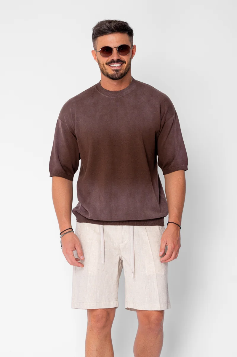 Bluza subtire tricotata maneca scurta Brown