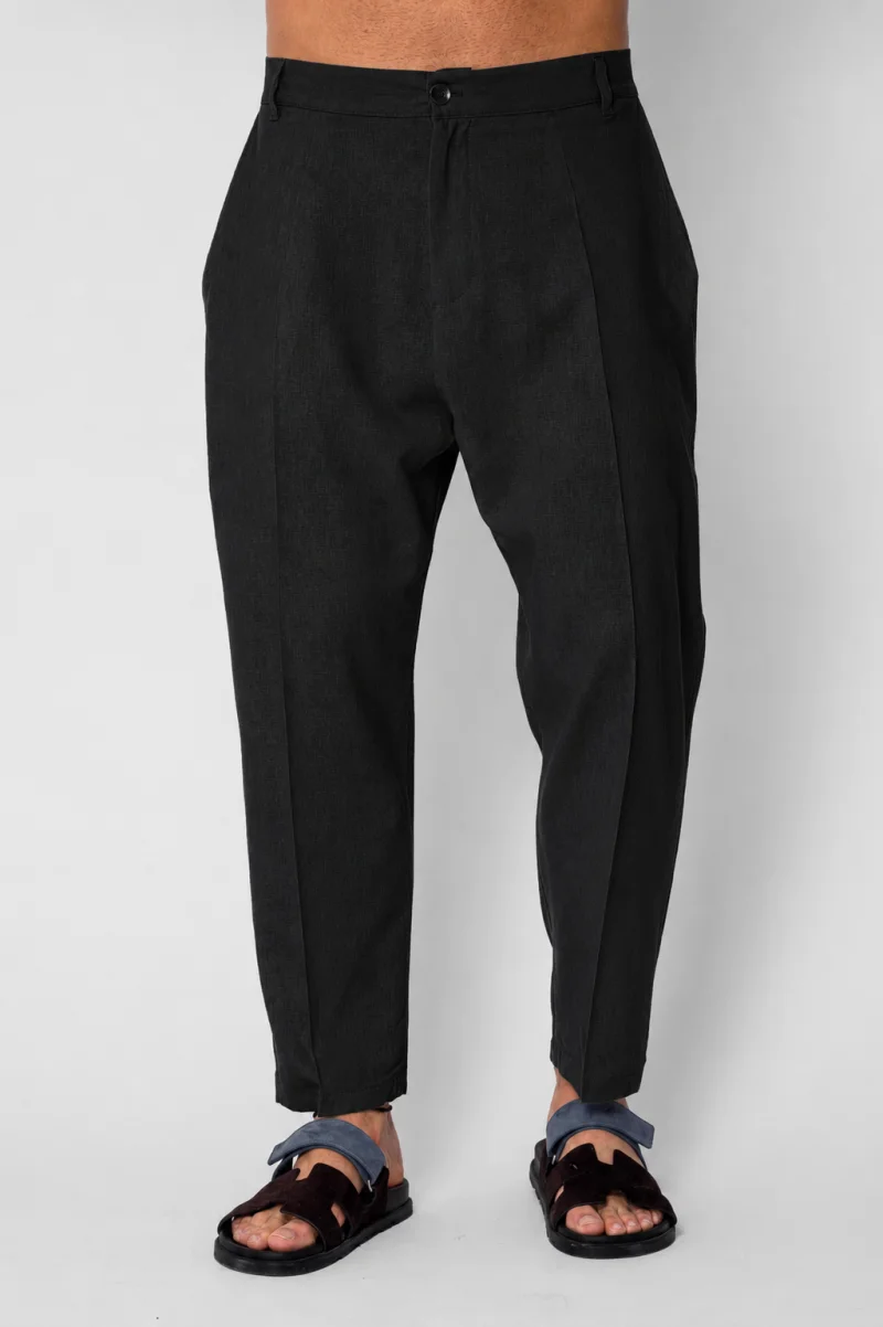 Pantaloni lung din IN cu nasture Black