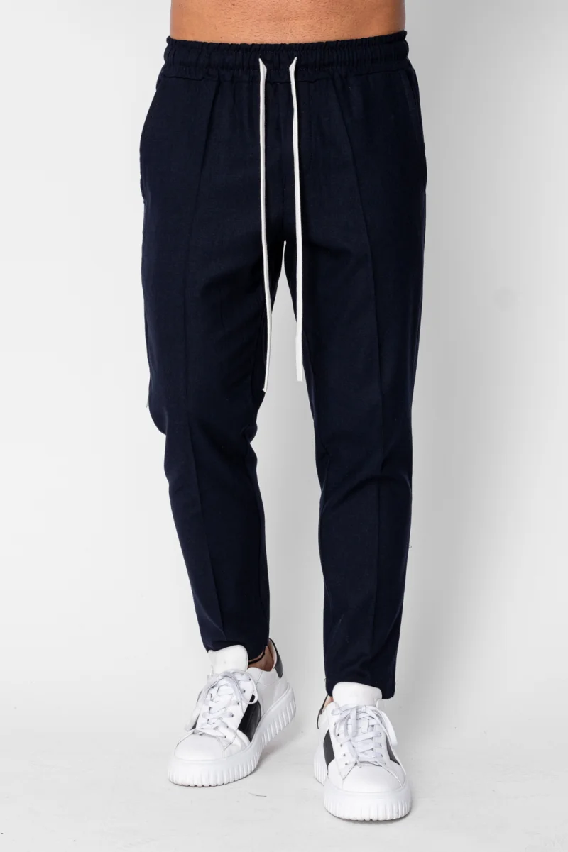 Pantaloni lung din IN cu snur conic Navy