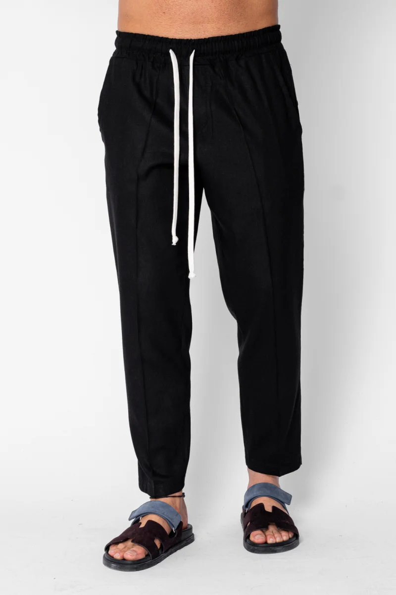Pantaloni lung din IN cu snur conic Black