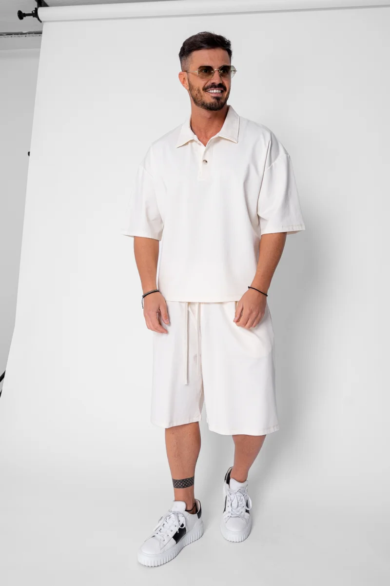 Set camasa si pantalon scurt Cream