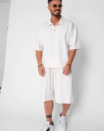 Set camasa si pantalon scurt Cream
