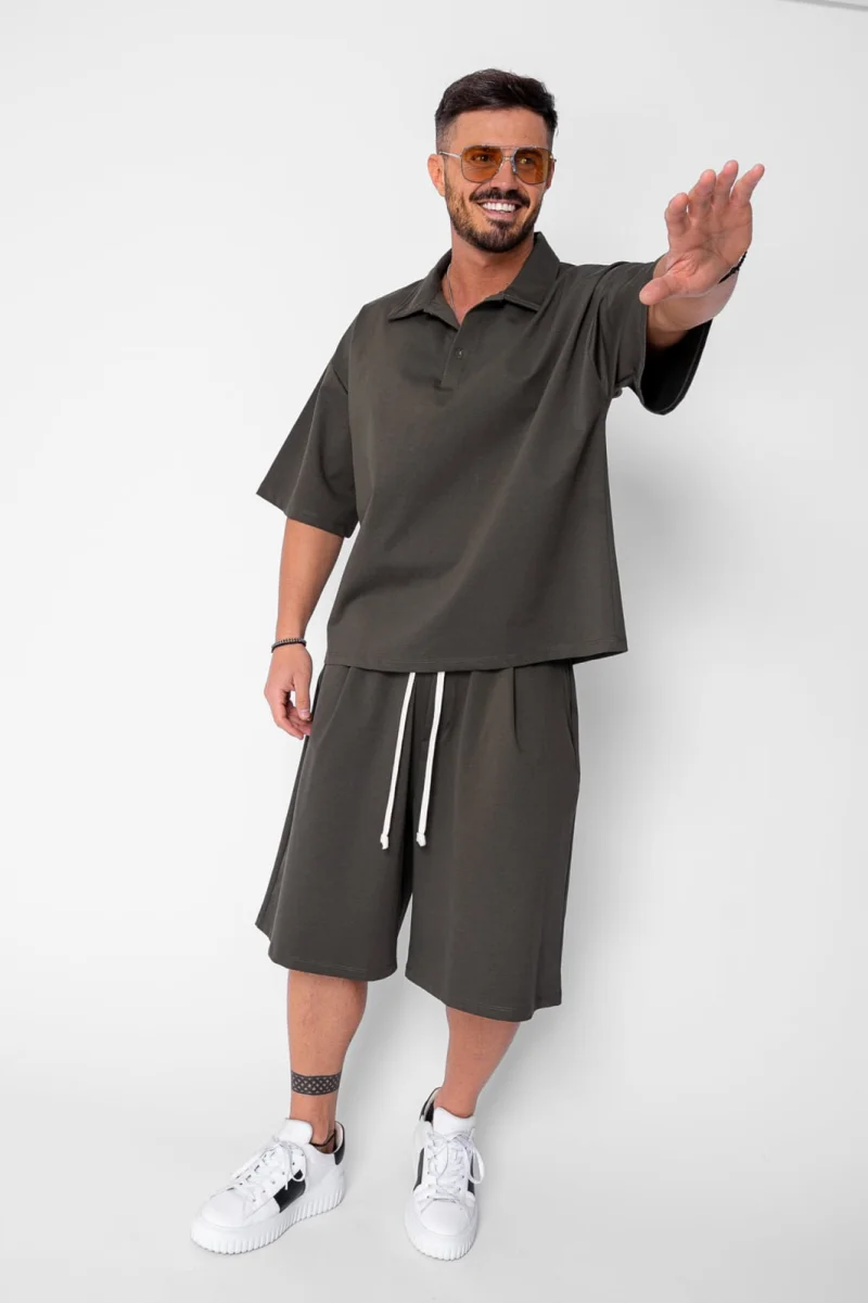 Set camasa si pantalon scurt Dark Green