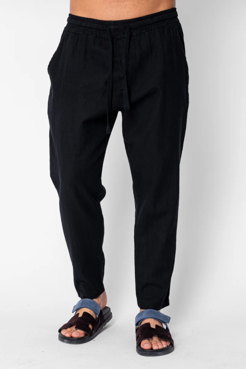 Pantaloni lung din 100% IN cu snur conic Black