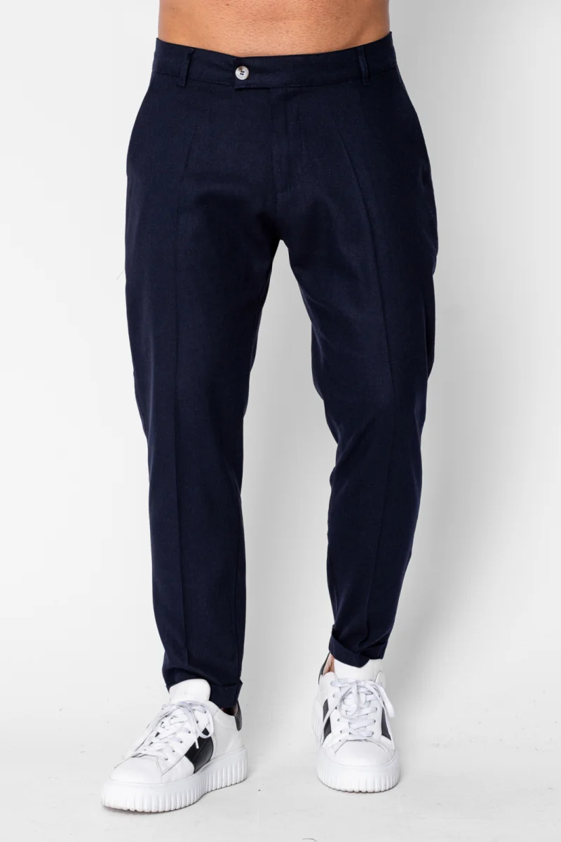 Pantaloni lung din IN cu tiv intors Navy