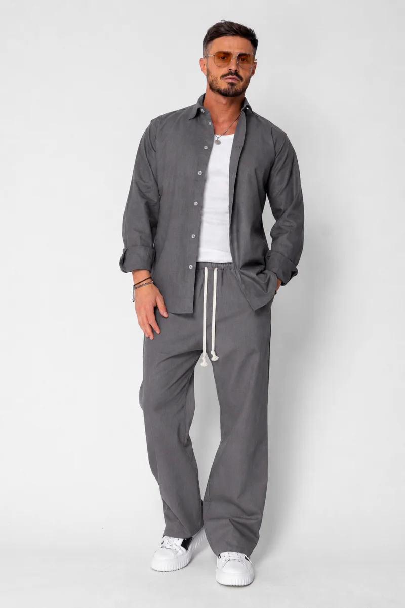 Set Lino Oversized camasa si pantalon din In Premium Edition Grey Anthracite