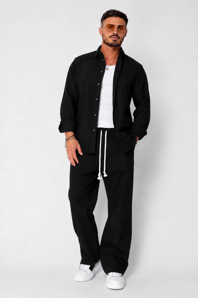 Set Lino Oversized camasa si pantalon din In Premium Edition Black