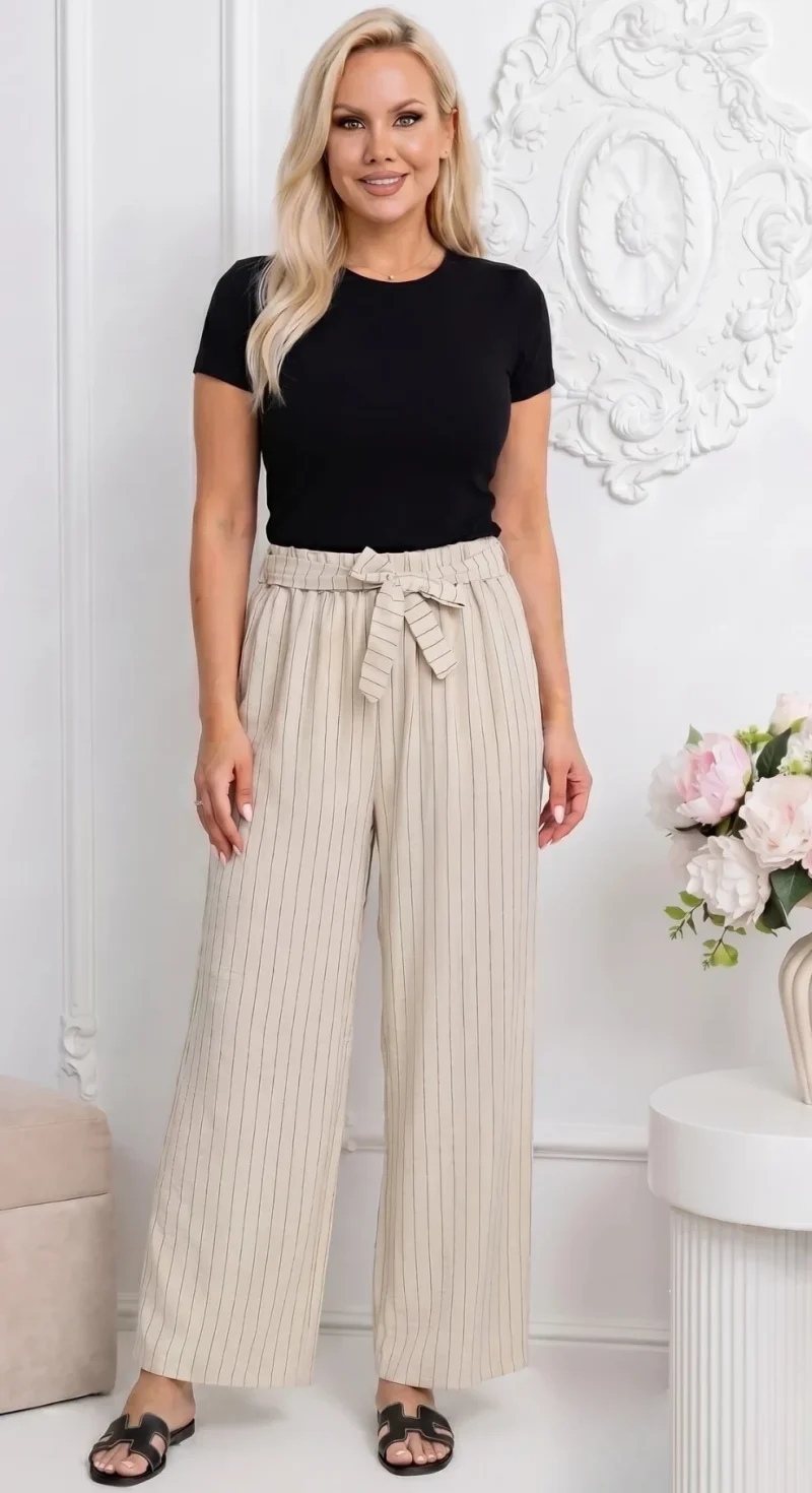 Pantaloni dama lungi bej wide le...