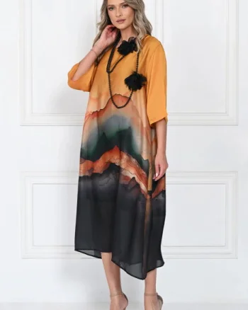 Colier lung, negru mat cu doua flori din organza