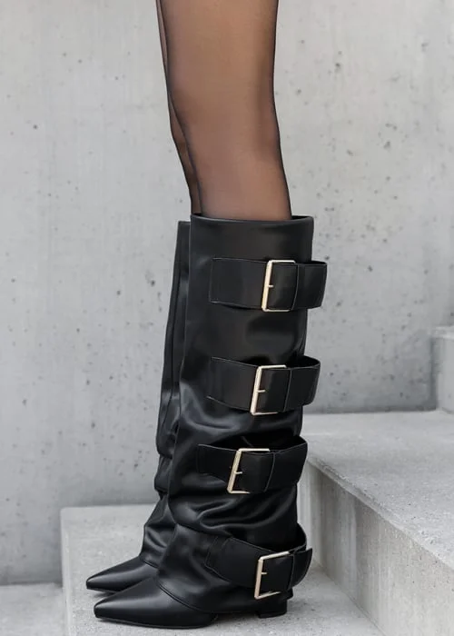Cizme negre elegante cu toc comod 7677A 110