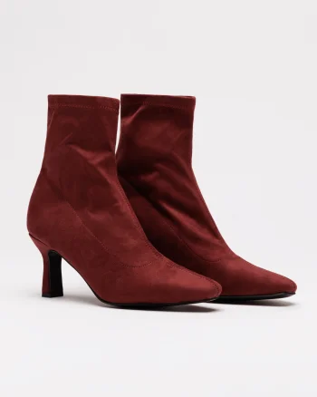 Botine elegante bordo din material textil catifelat