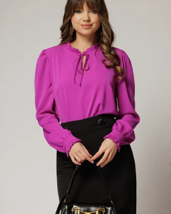 Camasa DY Fashion magenta din voal cu guler incretit
