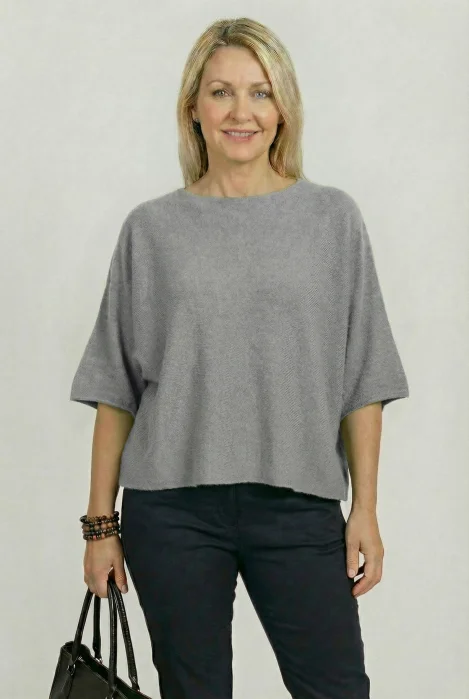 Pulover versatil cu maneca fluture din vascoza, gri