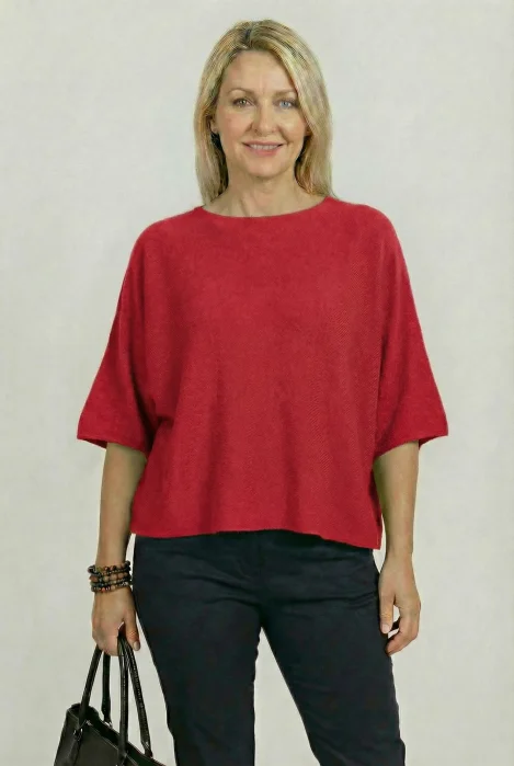 Pulover versatil cu maneca fluture din vascoza, bordo