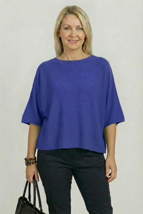 Pulover versatil cu maneca fluture din vascoza, albastru