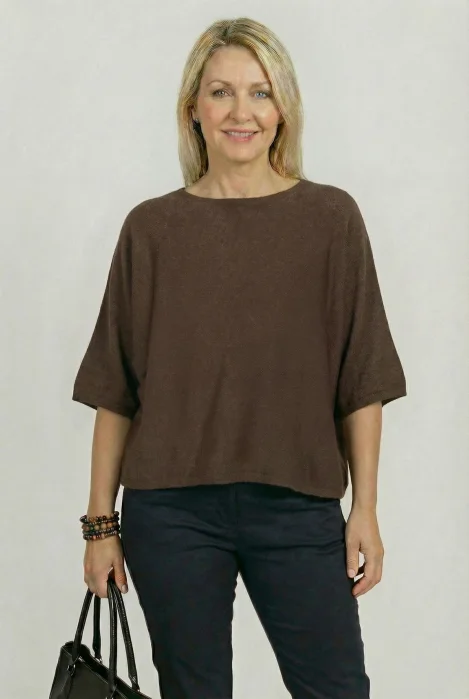 Pulover versatil cu maneca fluture din vascoza, maro