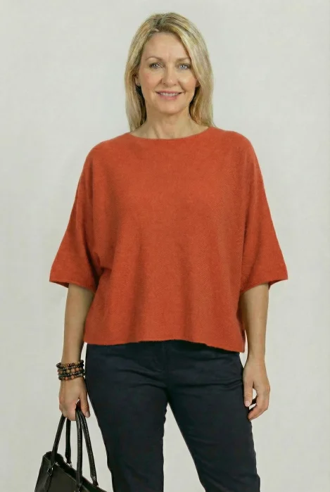 Pulover versatil cu maneca fluture din vascoza, caramiziu