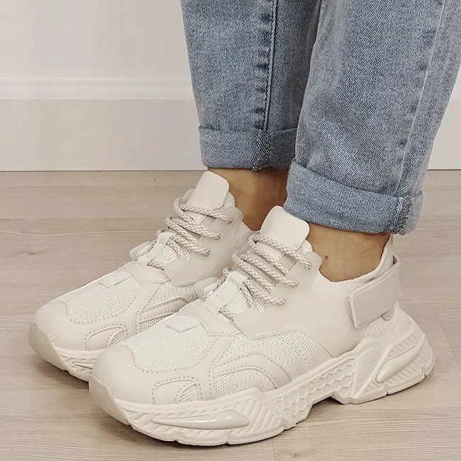 Sneakersi bej albi cu talpa groasa 8961 M2