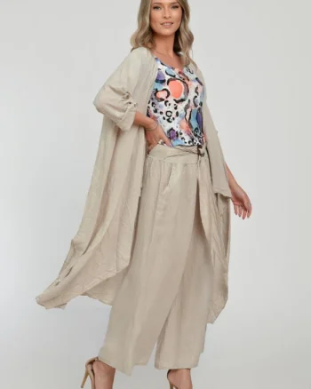 Compleu bej din in - blazer cu pantaloni - OUTFIT VARA