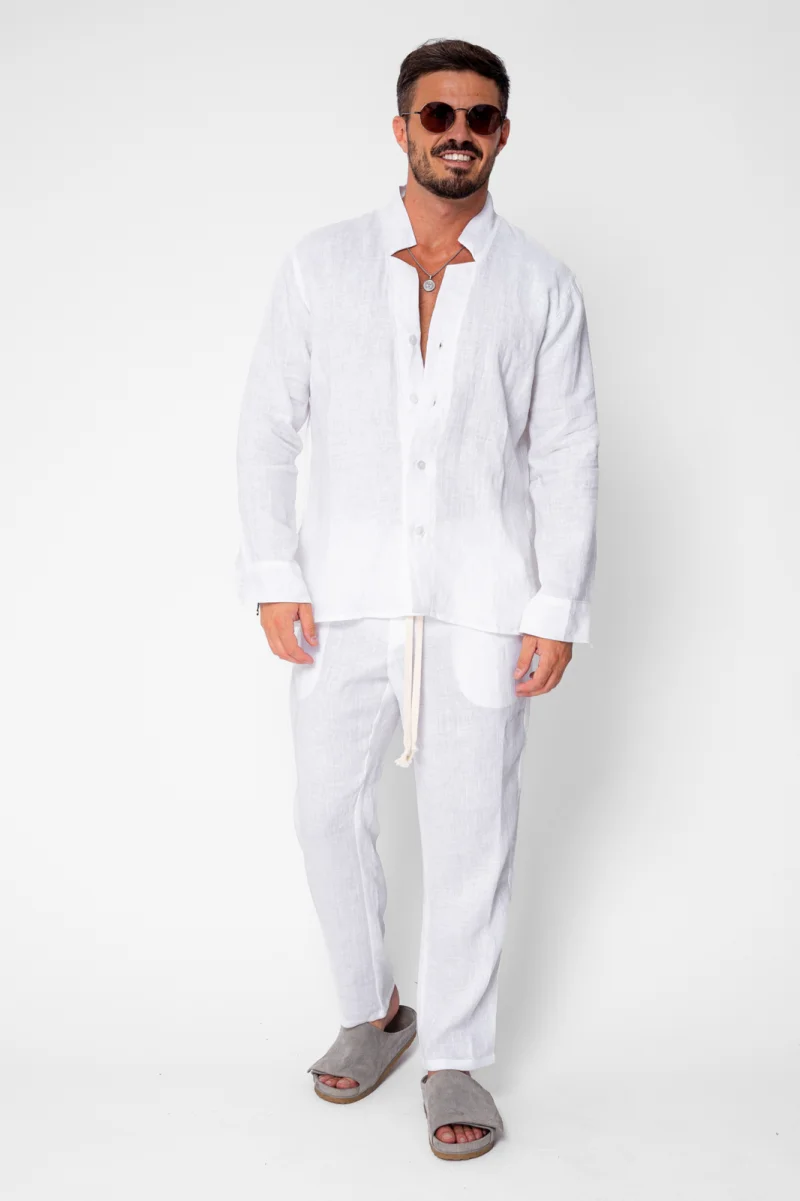 Set Como din 100% IN Camasa V-cut si pantaloni lungi Premium White