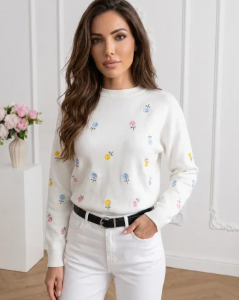 Bluza din tricot cu floricele mu...
