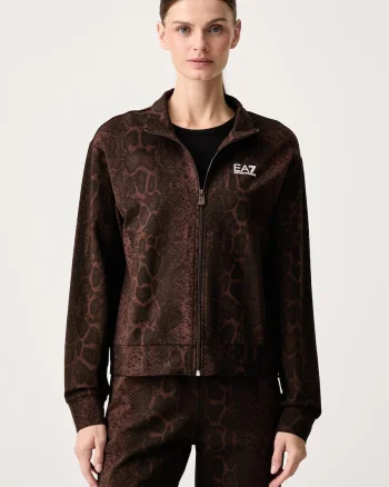 EA7 Emporio Armani hanorac cu fermoar pentru femei din bumbac cu elastan