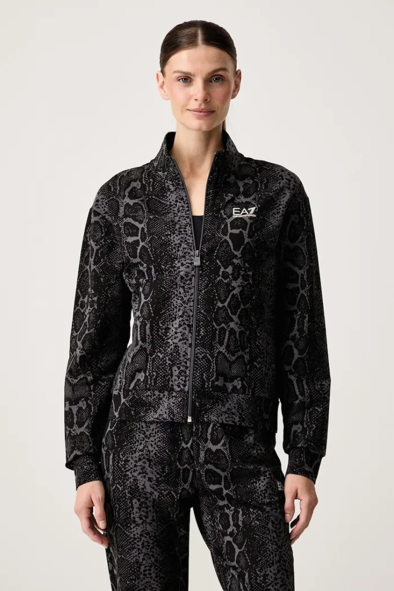 EA7 Emporio Armani hanorac cu fermoar pentru femei din bumbac cu elastan