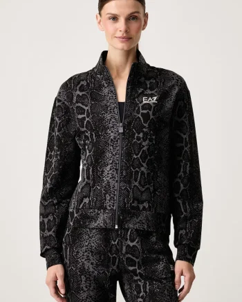 EA7 Emporio Armani hanorac cu fermoar pentru femei din bumbac cu elastan