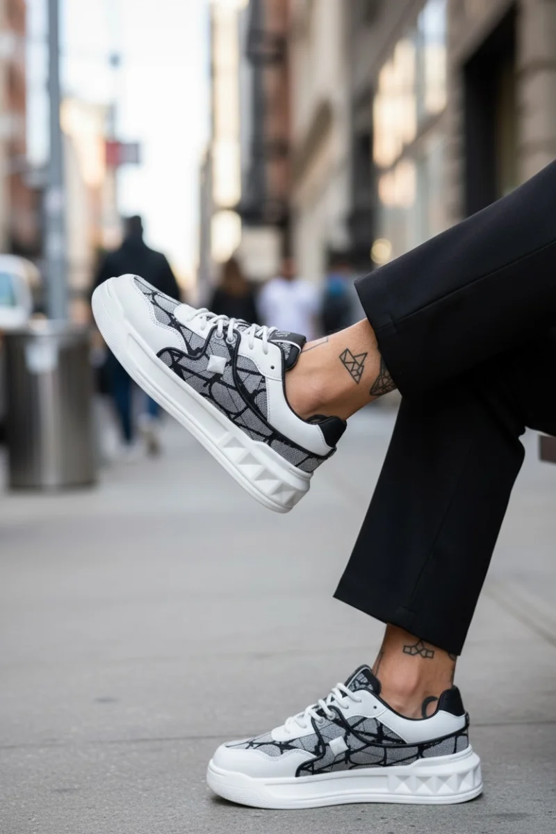 Adidasi barbati casual  albi cu gri  VLT L75