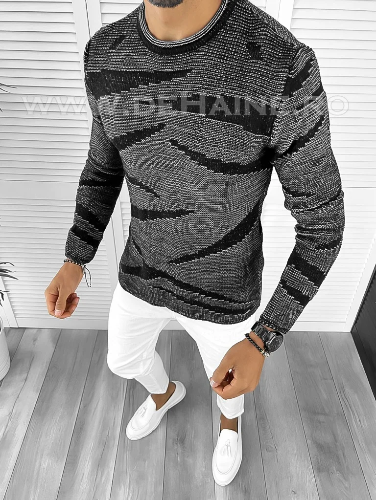 Pulover barbati gros negru slim fit T3617  K6-5